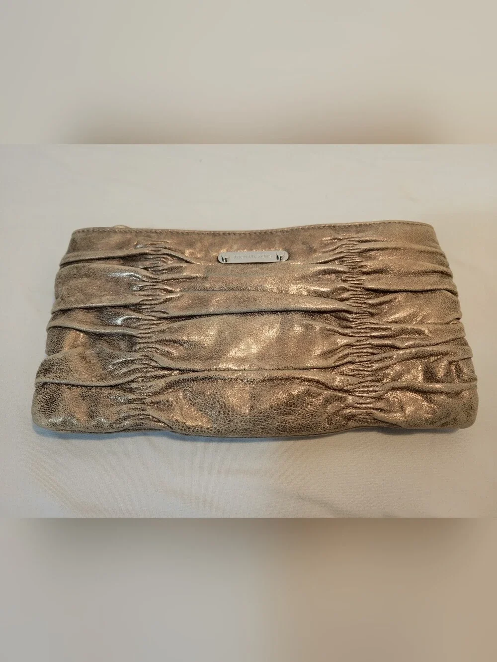 Michael Kors Metallic Ruched Leather Clutch - Gold